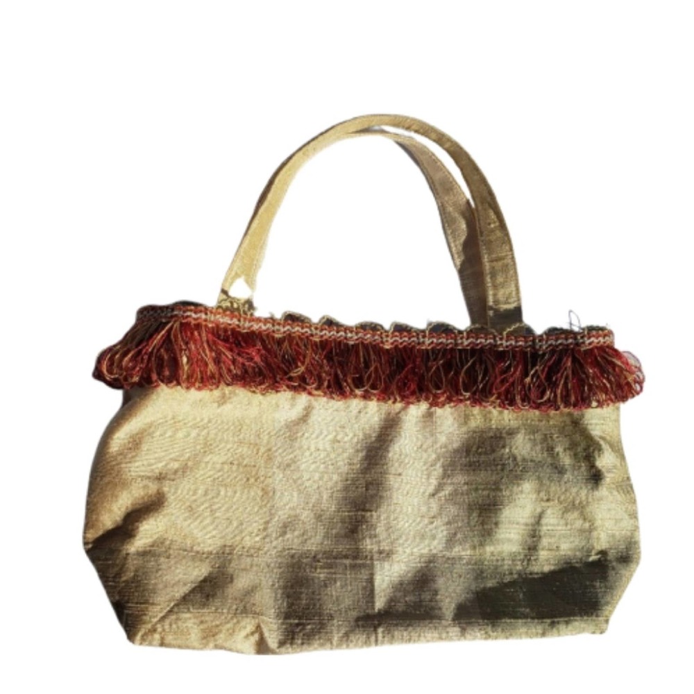 VINTAGE Bag Fringed Champagne Downton Abbey Paisley Lined FRED
